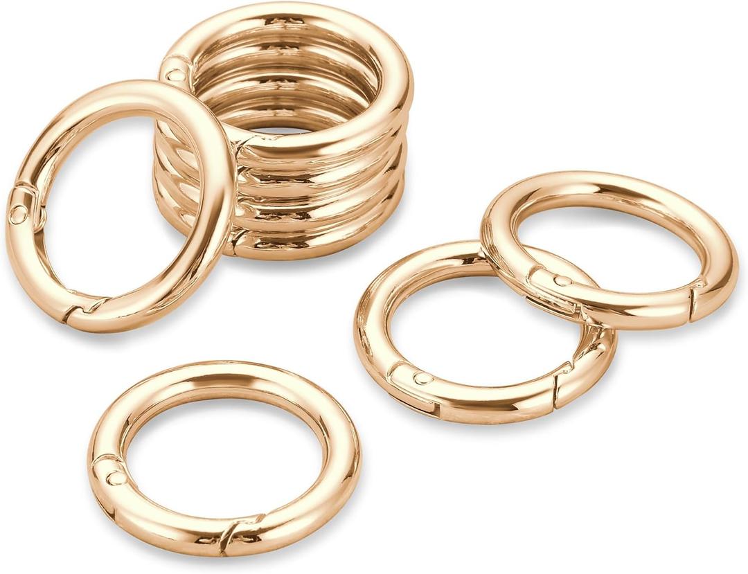 Key Ring Clip, 1 Inch Keychain Rings, 8 Pack Round Carabiner Clip for Keys, Buckle, Bags, Purses - Key Chain Hooks Replacement Keychains Lanyard DIY Crafts, Light Gold