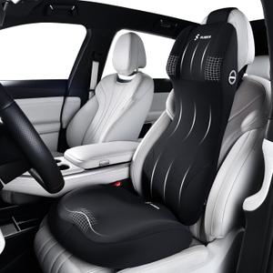 FLORICH Car Seat Cushion and Lumbar Support Headrest Pillow Memory Foam Ergonomic Car Cushion Back Neck Support Pillow Sciatica & Back & Tailbone Pain Relief Cushion for Car Seat Driving, Black