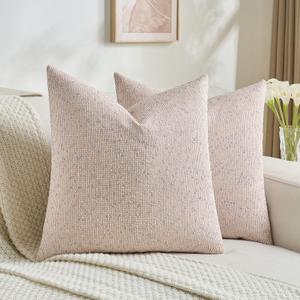 FUTEI Pink Decorative Throw Pillow Covers 18x18 Inch Set of 2,Soft Cozy Chenille Colorful Granular Textured Cushion Case,Modern Home Decor for Couch Bed Living Room