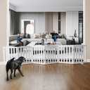 Freestanding Dog Gate Indoor,Doggie Gate Foldable Dog Gates for Doorways,Stairs or Hallways, Wooden White Pet Gate for The House, Pet Fence with Support Feet Included,24 "Height-6 Panels