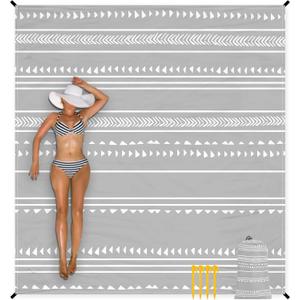Beach Blanket Waterproof Sandproof, 9x10 FT Extra Large Beach Mat for 2-4 Adult with Stakes & Storage Bag, Sand Free Lightweight Outdoor Picnic Blankets for Travel, Camping, Hiking-Gray Geometry