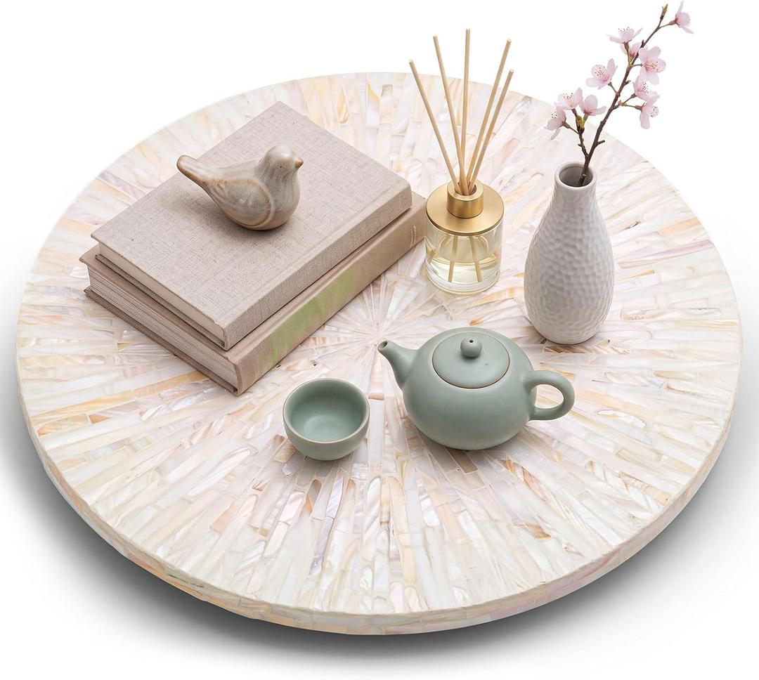 18 Inch Mother of Pearl Lazy Susan for Table Top, Cream Sunlight