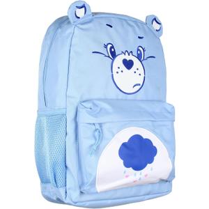 Mad Engine Care Bears Backpack Grumpy Bear Embroidered Face with Rain Cloud Belly Badge and 3D Ears Laptop School Travel Backpack, One Size