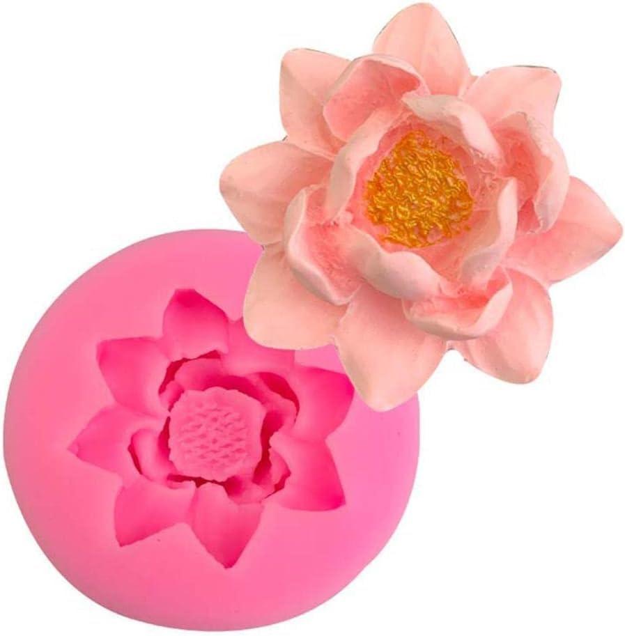 Pink 3D Flower Lotus Silicone Mold for DIY Cupcake Cake Topper Decoration Jelly Shots Fondant Mold Crystal Handmade Ice Cream Soap Mould Candy Making Supplies