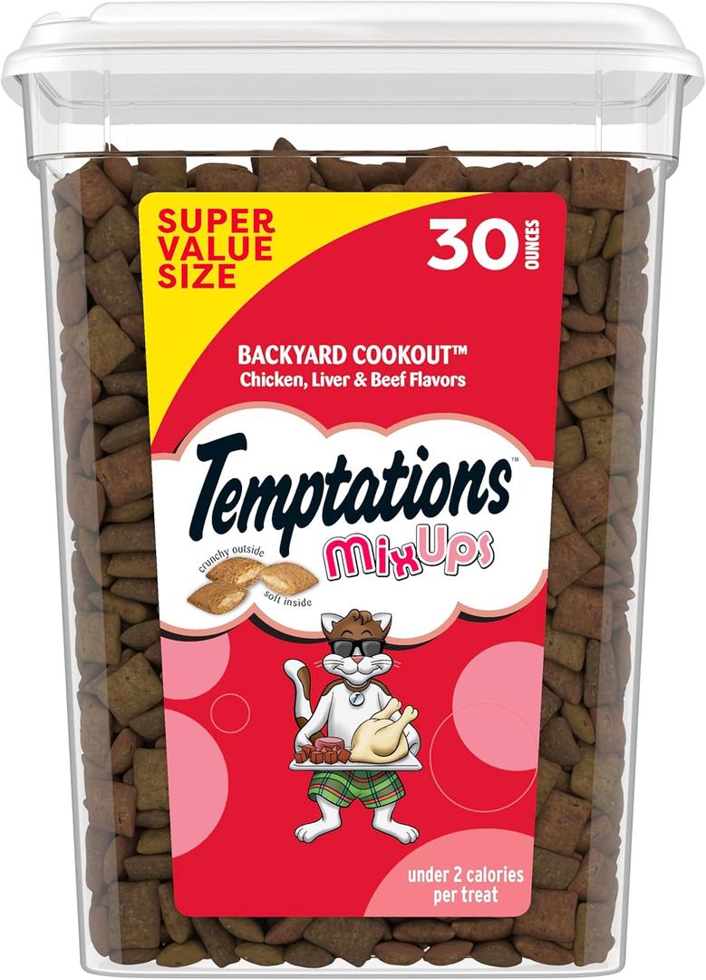 Temptations Cat Treats MixUps Backyard Cookout Flavor Crunchy, Soft Cat Treats, 30 oz. Tub, BBD: 06/2027 (1.88 Pound (Pack of 1))
