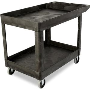Rubbermaid Commercial Products 2-Shelf Utility/Service Cart, Medium, Black, Lipped Shelves, Ergonomic Handle, 500 lbs. Capacity, for Warehouse/Garage/Cleaning/Manufacturing