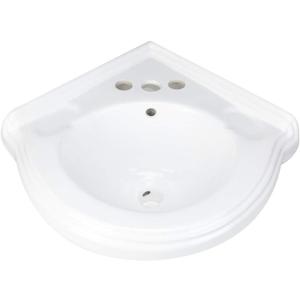 Renovators Supply Manufacturing Portsmouth Corner Wall Mounted Bathroom Sink 22 In. White Ceramic Wall Hung Floating Vessel Sink With Overflow