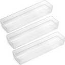LotFancy Clear Drawer Organizers, 12 x 3 x 2, Set of 3, Drawer Organizer Trays for Desk, Plastic Storage Bins for Bathroom, Makeup, Utensils, Stackable