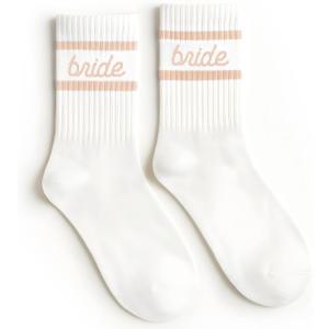 Xo, Fetti Bride Socks, White + Tan | Bride To Be Gift, Bachelorette Party Favor, Bach Party Decorations, Wedding Day Sandals, Bridesmaid Gift, Bridal Shower Party Favor (1 Pair)