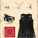 SOMSOC 7Pcs Cowgirl Outfits for Women Western Costume Accessories Cowboy Hat Belt Tassels Vest Bandana Set for Hippie Cosplay, M