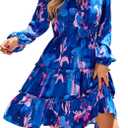 BTFBM Women Fall Dresses 2026 Floral Long Sleeve Mini Boho Dress (S)