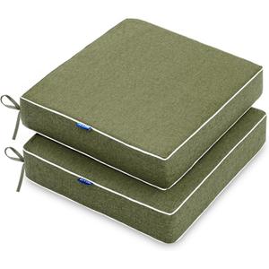 MIULEE 19 x 19 x 3 Inch Outdoor Chair Cushions,Waterproof Seat Cushions for Patio Furniture Garden with Ties Patio Chair Cushions Set of 2,Green