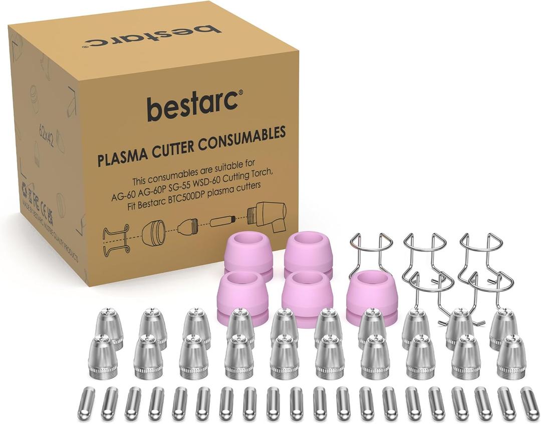 bestarc AG60P Plasma Cutter Consumables Cutting Torch Tip Nozzles Kit 50pcs For BTC500DP, BTC650DP