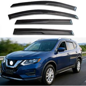Window Deflectors for Nissan Rogue 2014 2015 2016 2017 2018 2019 2020,Front & Rear Window Visors Rain Guards - 4 Piece Set, Dark Smoke Tint,Tape-On Installation, No Drilling Required