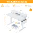 White Electric Standing Desk with Drawers - 40 Inch Small Standing Desk with Shelf Monitor Stand Storage Height Adjustable for Home Office, Study Writing Girls Computer Sit Stand Desks for Bedroom, 39.4''
