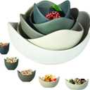 Notakia Salad Decorative Bowls Lotus Shaped Pasta Bowls Dishwasher Safe, Unique Angled Ceramic Bowls for Salad, Pasta, Soup, Rice, Prep, Ideal for Restaurant (Green)