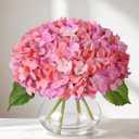Real Touch Faux Hydrangea Flowers in Glass Vase, No Watering Needed Silk Hydrangea Artificial Flowers for Farmhouse Wedding Decor Dining Table Centerpiece Bedroom Decor