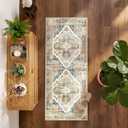 jinchan 2x5 Runner Rug Washable Vintage Rug Runners for Hallway Thin Retro Lightweight Indoor Non-Slip Throw Runner for Entryway Kitchen Laundry Bathroom Bedroom Taupe Blue