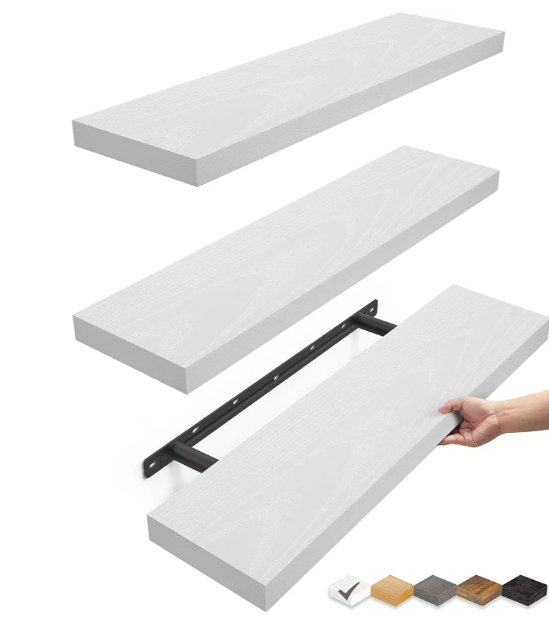 BAYKA White Floating Shelves for Wall, 22.5 inches Wall Mounted Rustic Wood Shelves for Bathroom, Bedroom, Living Room, Floating Shelves for Books/Storage/Decor (Set of 3)