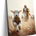 SZV Jesus and Lamb Canvas Wall Art Jesus Running After Lost Lamb Wall Decor Picture Christian God Home Decoration 12x16in (16L" x 12W")