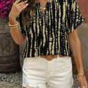 SHEWIN Women's Casual V Neck Floral Print Chiffon Blouses 3/4 Sleeve Boho Summer Tops Shirts (Black, M)