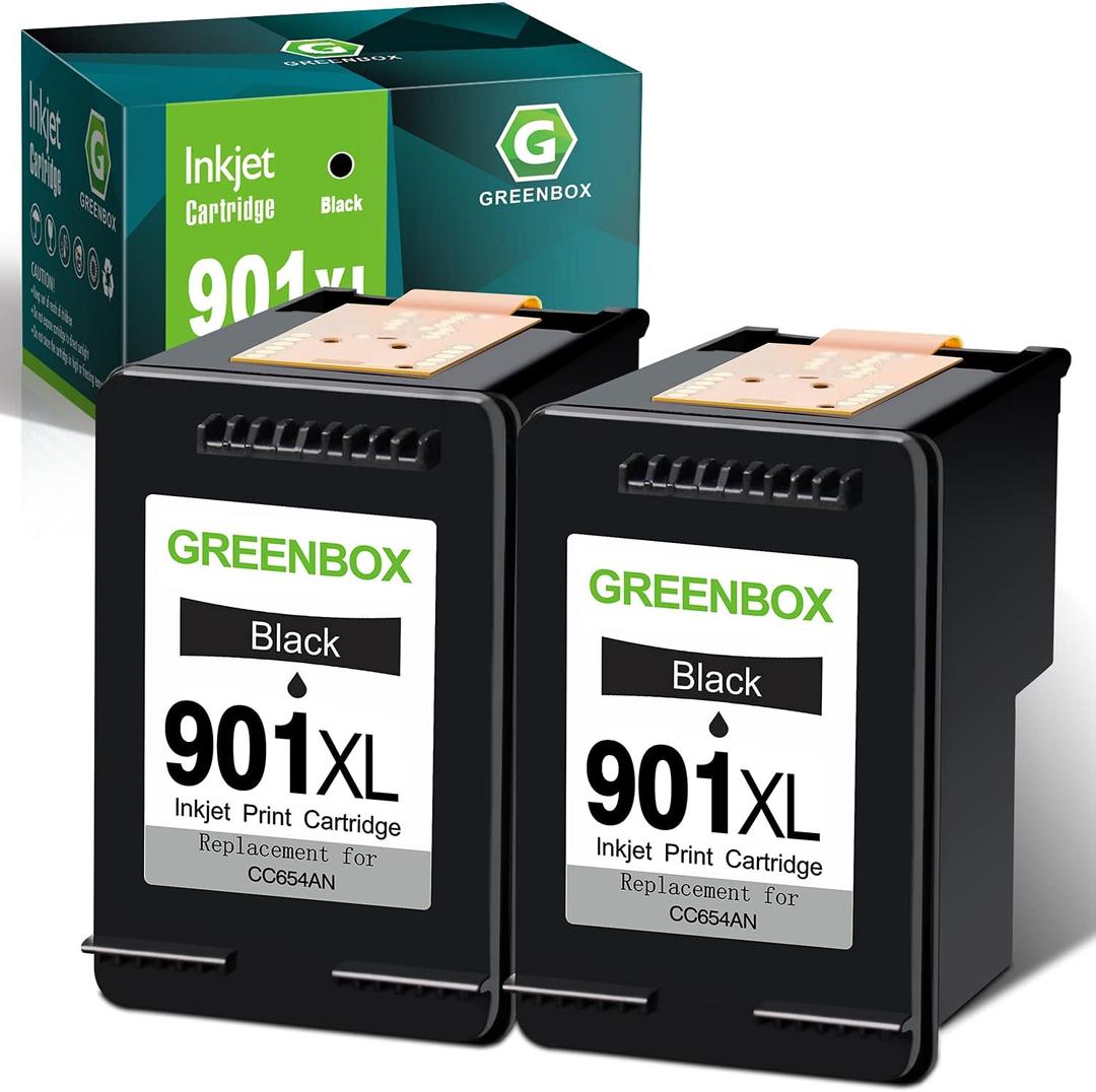 GREENBOX Compatible 901 901XL Black Ink Cartridge Replacement for HP 901XL 901 Ink Cartridges for Officejet 4500 J4680 J4580 J4550 J4550 J4540 J4500 J4680c G510n G510g G510a Printer, 2 Black for 901XL