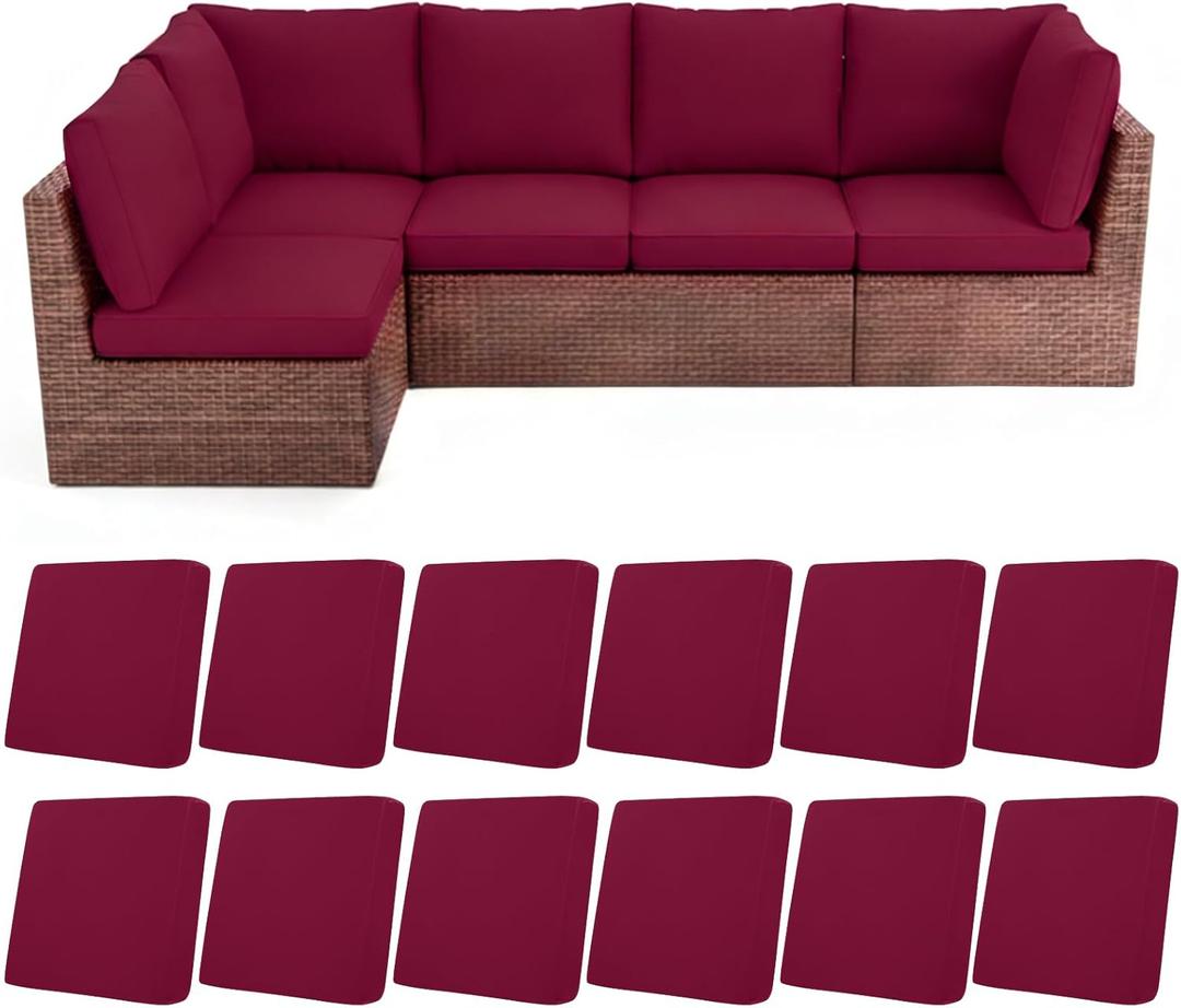 HEBE Stretch Patio Cushion Covers Set 12pcs, Waterproof Outdoor Couch Covers Replacement, Washable Reusable Seat Cushion Slipcovers for Patio Furniture Protector, Chair Cushion Cover