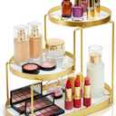3 Tier Bathroom Countertop Organizer, Makeup Organizer for Vanity with Marble Tray, Multifunctional Cosmetic Storage Shelf, Perfume Display Tray for Dresser, Skincare, Bedroom, Kitchen Corner