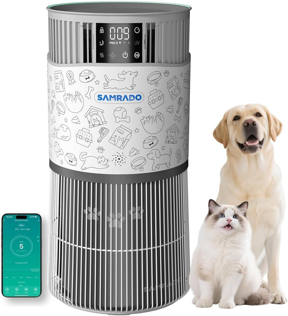 Smart Pet Air Purifier for Home Large Room with Aromatherapy Diffuse, Up to 3000Ft, 7-Stage Filter, H13 HEPA Air Purifiers for Home Pet Hair Dander Pollen, Air Quality Monitor, Pet Lock, WiFi, 22dB