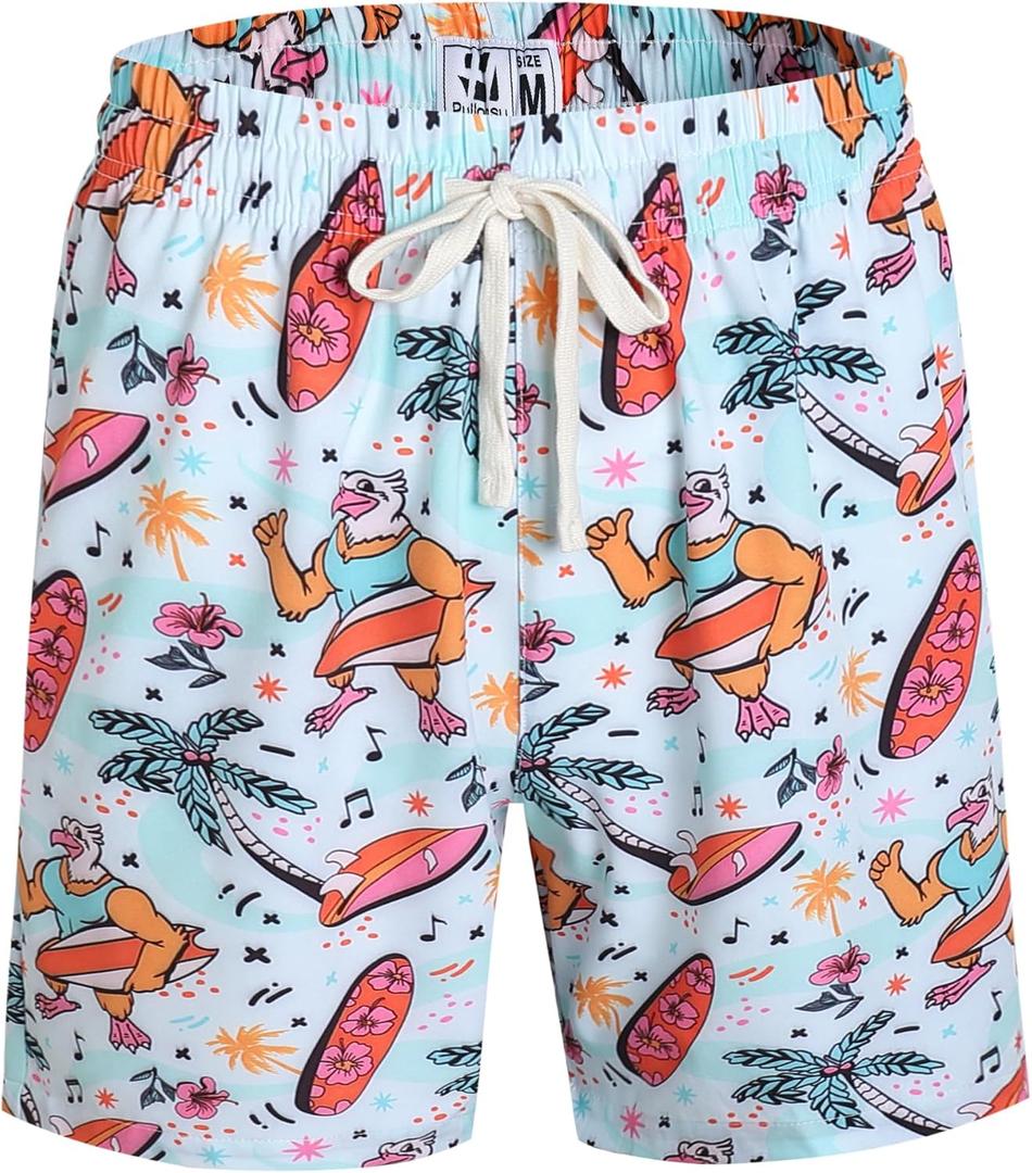 Pullonsy Men's Swim Trunks Quick Dry Board Shorts with Zip Pockets Beach Swimwear Bathing Suits (Blue, XXL)