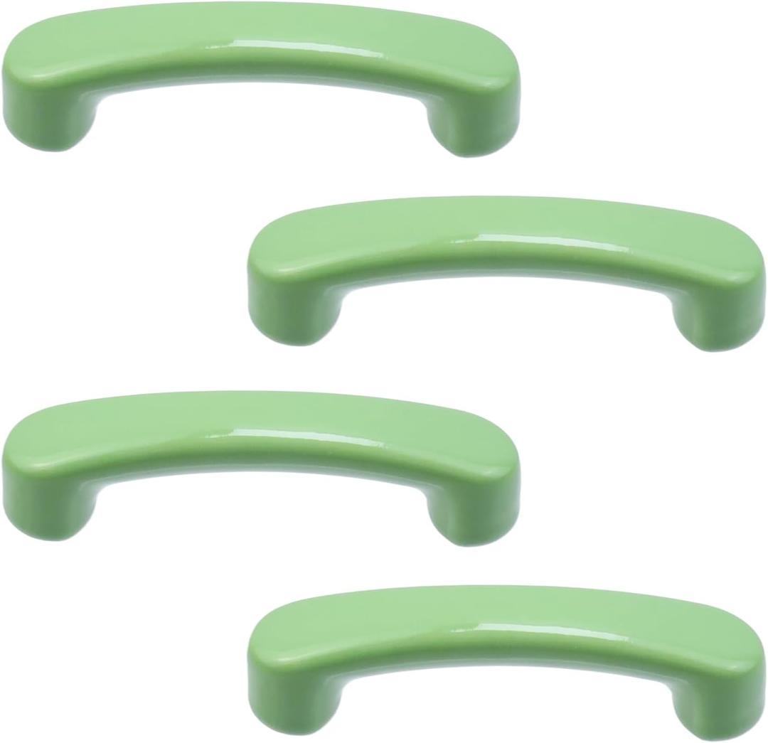 4Pcs Green Glossy Ceramic Pulls Handle Cabinet Pulls, Arch Shaped Dresser Knobs 3" Hole Center Small Cute Kitchen Cabinet Pull Handles for Bedroom