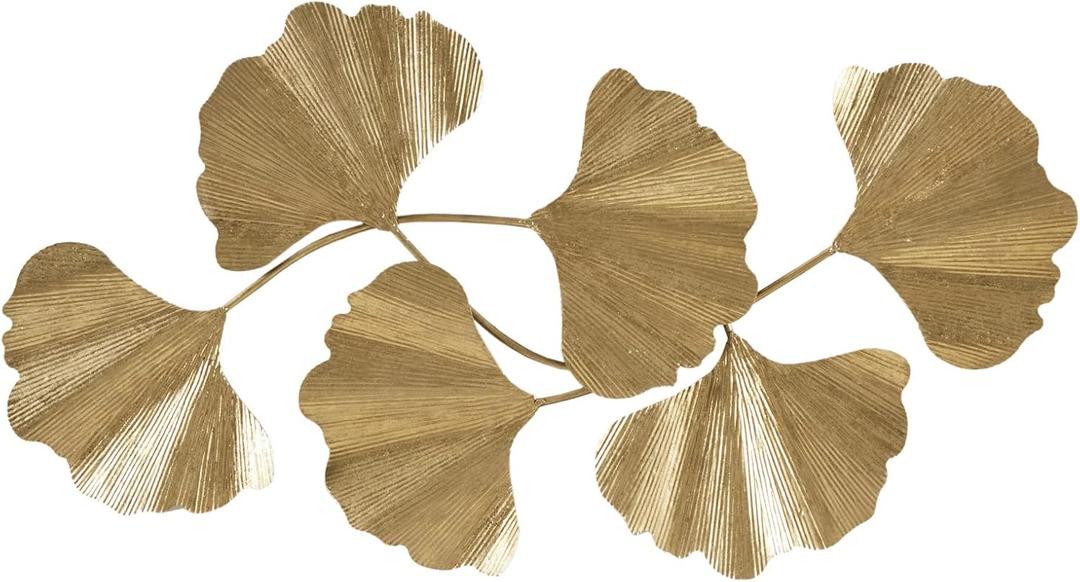 Madison Park Wall Art Living Room Dcor Faye Metal Foil Ginkgo Leaf Large Home Accent Modern Inspired Dining, Bathroom Decoration Ready to Hang Ornament for Bedroom, 43" W x 23.5" H x 1.6" D, Gold