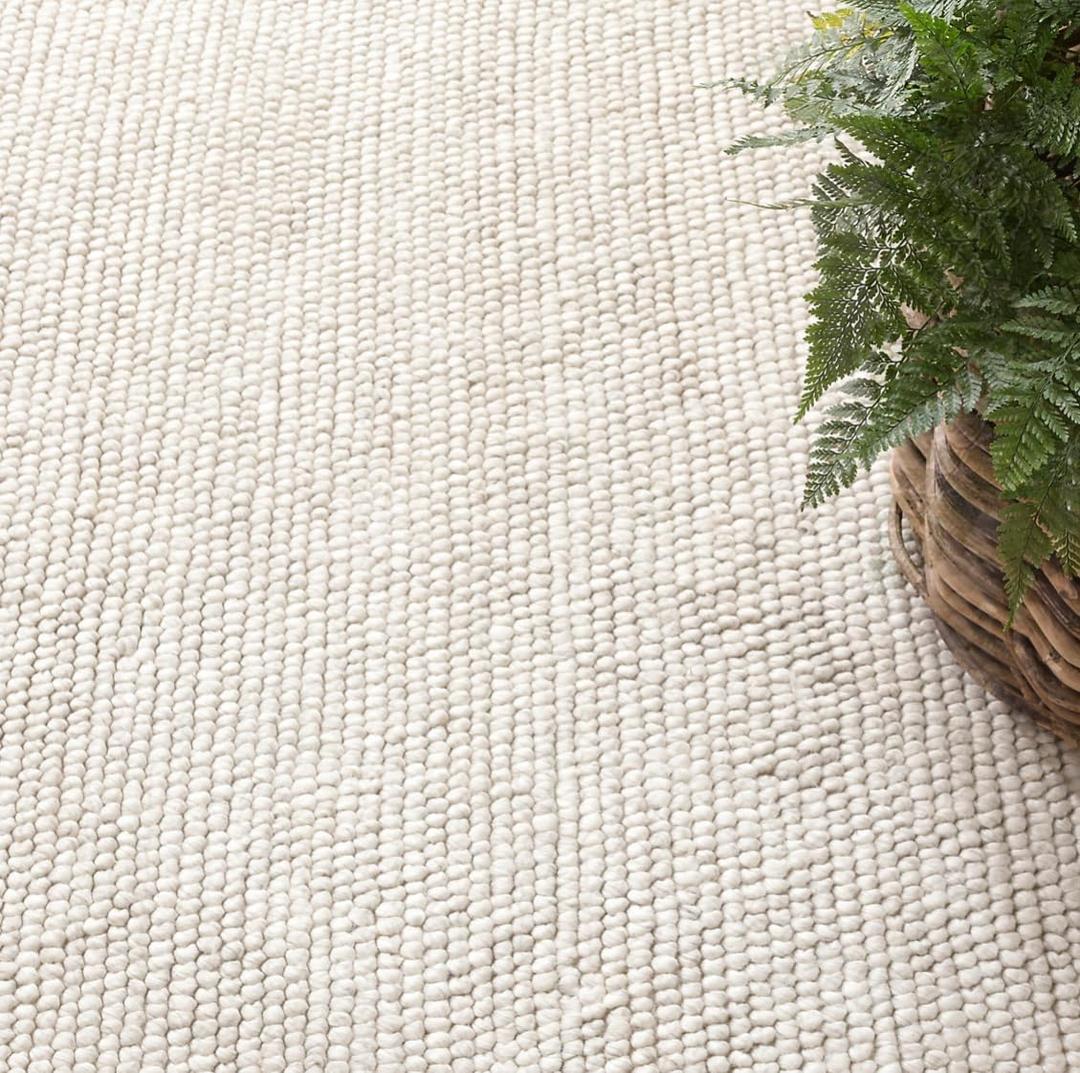 S & L Homes Wool Cotton Hand Woven Chunky Knit Popcorn Doormat/Rug - Ivory Contemporary mat for Front Porch Living Room (2' x 3' - Ivory)