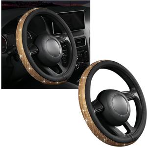 Ziciner Steering Wheel Cover, Bling Crystal Rhinestones Auto Wheel Protector, Sparkly Cover Universal Fit Diverse 14.5-15 inch Steering Wheel, Interior Decor Car Accessories (Golden)