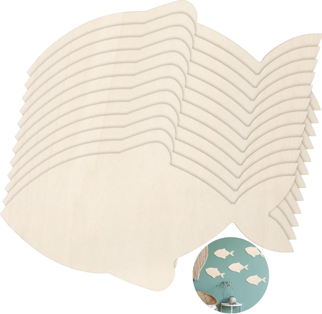 Anglechic 12 Pack 12 Inch Fish Craft Blank Fish Cutout Unfinished Wood Fishes Slices Wooden Fishes for Crafts Shaped Ornaments Door Hanger Decor for Outdoor Home House Wall Decor