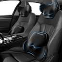 Car Seat Lumbar Support Pillow & Neck Pillow Back Sciatica Tailbone Pain Relief Car Pillow Ergonomic Memory Foam Back Support for Driving Seat, Office Chair, Wheelchair-2pcs, Black (Elastic Polyester Blend (2-piece Suit))