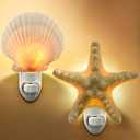Hortsun 2 Piece Seashell Night Light Seashells and Sea Animal Plug in Night Light Beach Theme Bathroom Decor for Bedroom Bathroom Kitchen Home Decor