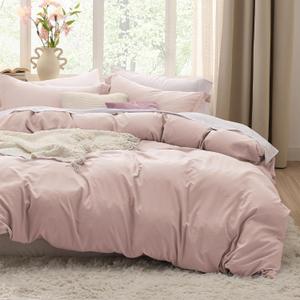 Bedsure Rose Pink Duvet Cover Queen Size - 3 Pieces Prewashed Extra Soft Bedding Set, Includes 1 Duvet Cover 90x90 Inches with Zipper Closure & 2 Pillow Shams, Comforter Not Included