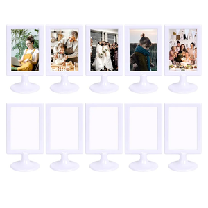 Double Sided Standing Picture Frames, 4x6 Inch 2 Sided Pedestal Photo Frame with Inserts and Base, Plastic Vertical Photo Frame For Display (White, 10 Pack)