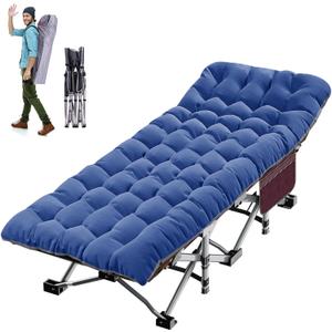 ABORON Folding Camping Cot for Adults, Double Layer 1200D, 500lb Capacity, Heavy Duty Guest Cot with Mat & Carrying Bag for Indoor & Outdoor Use (Original Garnet Red With Blue Pad)