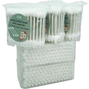 400pcs CGR Baby Safety Cotton Swabs with Large Tips for Newborn, Babies, Kids, Children, 100% Organic Cotton, White Paper Sticks, 5 Pack of 80 Swabs Total(2 Boxes and 3 Bags)