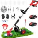 Electric Weed Wacker Cordless with Wheels,21V 22000mAh Weed Eater Battery Powered, 6-inch Cordless String Trimmer with 3 Types of Blades, Electric Grass Trimmer,Lawn Edger, Mower for Yard,Garden