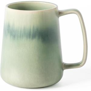 Ceramic Coffee mugs, 24 oz, Extra Large Mugs, Big Tea and Cups, Large Handle, Pottery Mugs, Transmutation Glaze Wide Bottom Coffee Mug, Microwave and Dishwasher Safe. (Light Green)