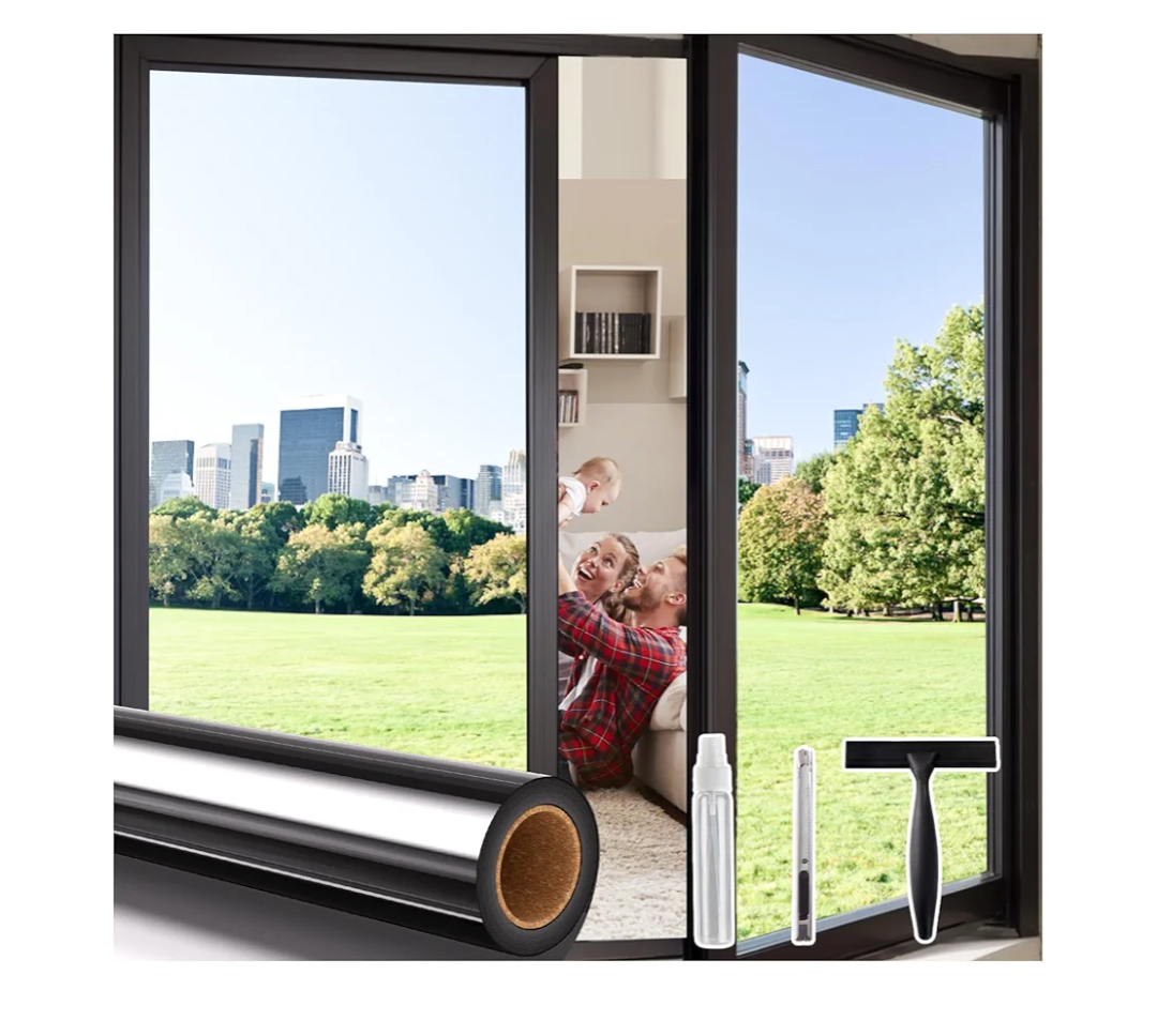 One Way Privacy Window Tint for Home, Daytime Reflective Mirror Glass Film See Out Not in, Heat & UV Blocking for Balcony/Living Room Large Windows with 3 Tools, 17.5 x 78.7 Inch, Black