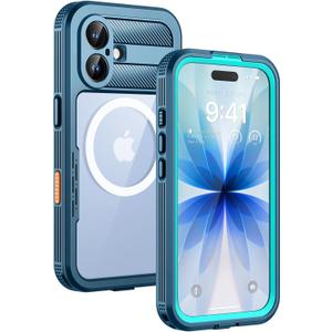 Lanhiem Magnetic for iPhone 17 Case, IP68 Waterproof, Dustproof, Compatible with Magsafe, Built-in Screen Protector, Full Body, Heavy Duty, Rugged Phone Cover, 6.3 inch, Blue
