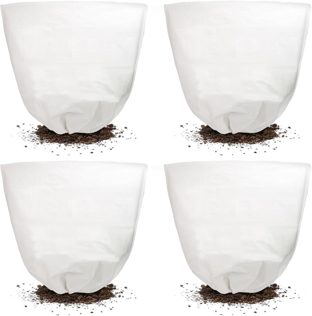 Svepndic 4 PCS Winter Plant Covers Freeze Protection,39X39 Reusable Plant Protector Bag with Drawstring,Winter Plants Jacket Warm Shrubs Cover Blanket Frost Protection for Outdoor Garden Plants (white)