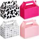 Fuyoooo 36 Pcs Disco Cowgirl Party Decorations Western Pink Cowgirl Treat Boxes Goodie Candy Cow Print Boxes with Handles for Birthday Bachelorette 80s 90s Wild West Disco Party Decorations