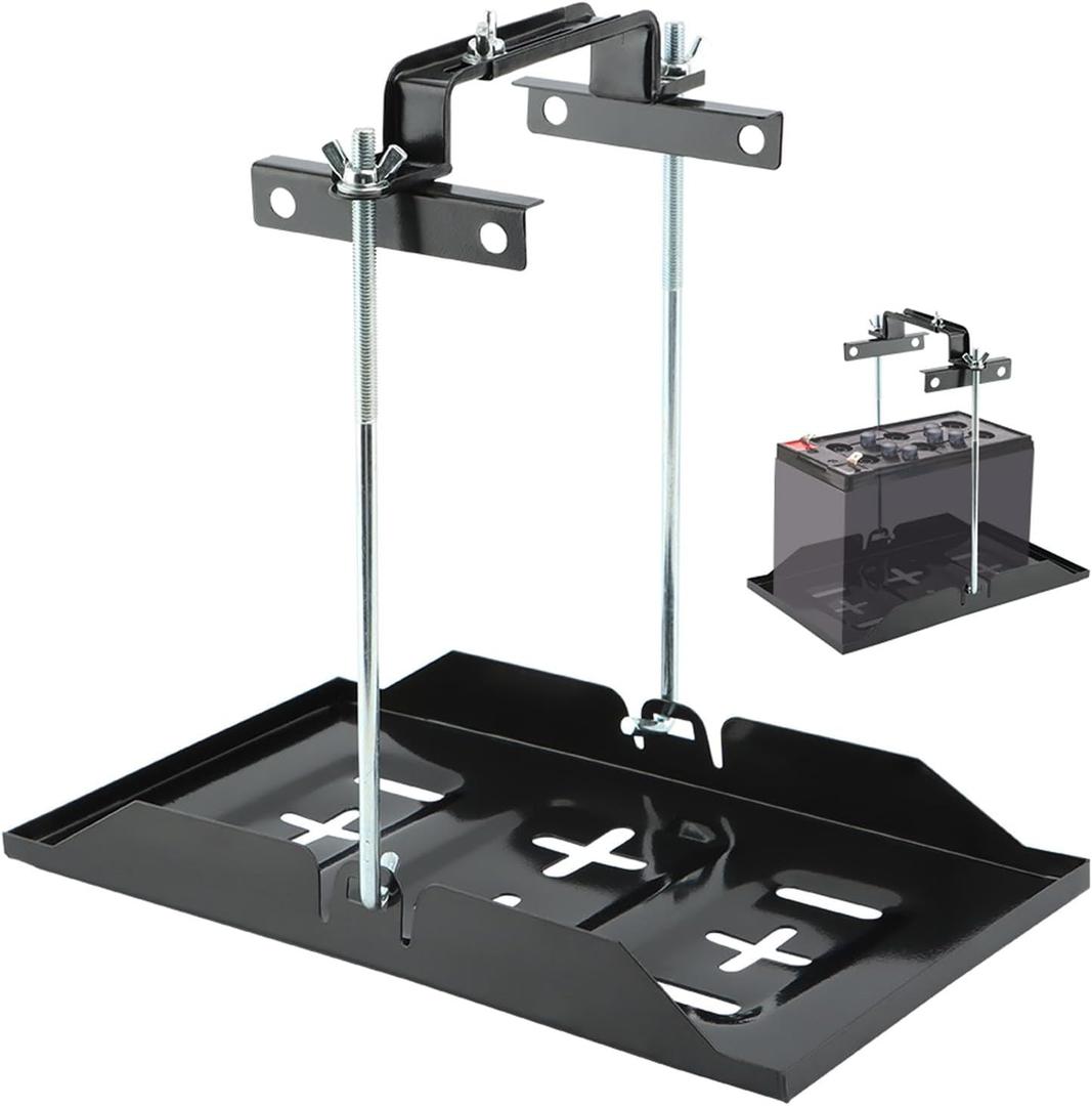 Battery Hold Down Tray Kit, Universal Storage Battery Holder, Adjustable & Corrosion-Resistant Metal Bracket Clamp for Cars Boats Marine (Size:27cm Bolt with 34.5cm Tray)