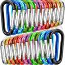 STURME 2" Aluminum D Ring Carabiners Clip D Shape Spring Loaded Gate Small Keychain Carabiner Clip Set Outdoor Camping Mini Lock Snap Hooks Spring Link Key Chain Durable Improved 24 PCS