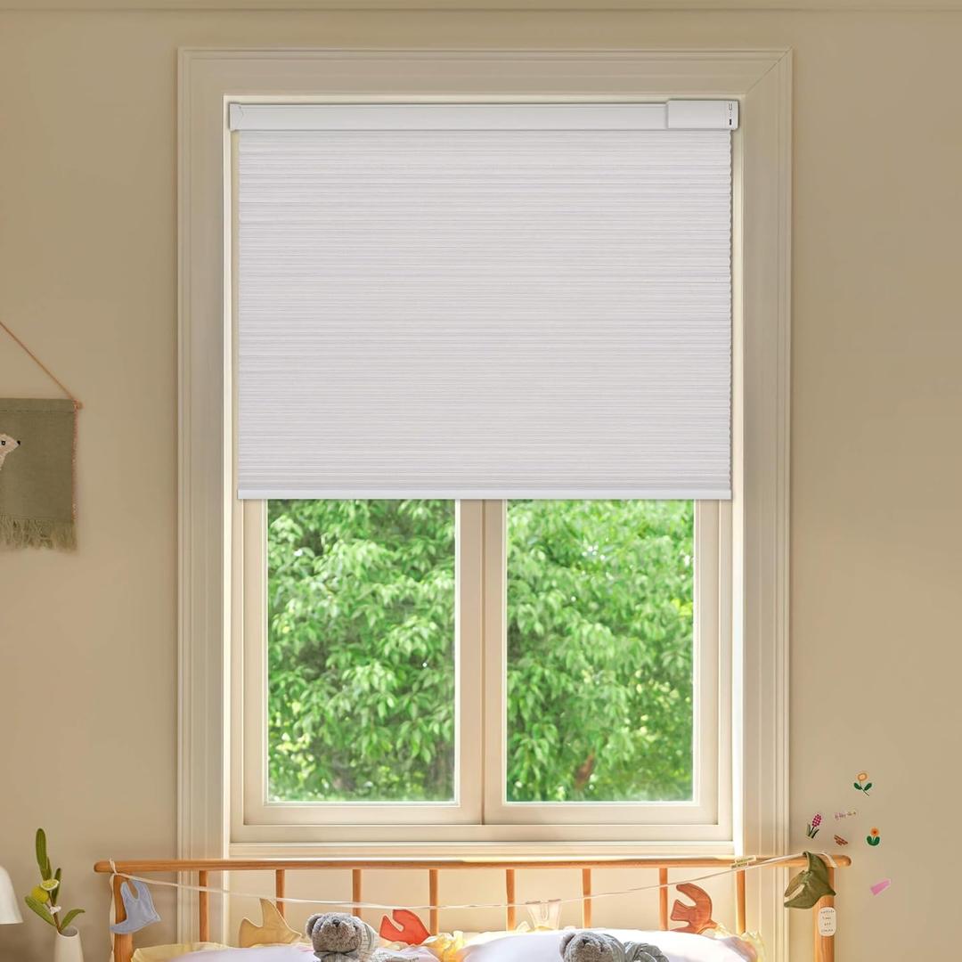 Allesin Motorized Cellular Shades with Remote Control for Windows, Custom Automatic Electronic Power Blinds, 100% Blackout Silver White